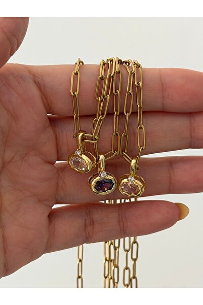 Lavian Accessories Çelik Ellie Gold Mor Kolye