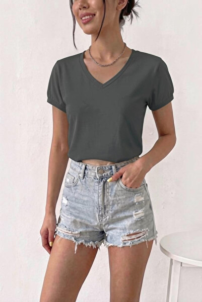 Moibody Women's V-Neck Short Sleeve Cotton Basic T-Shirt Trendy Casual and Co...