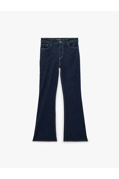 Koton Buttoned High Waist Slim Fit Cotton Spanish Flare Denim Trousers - Flar...