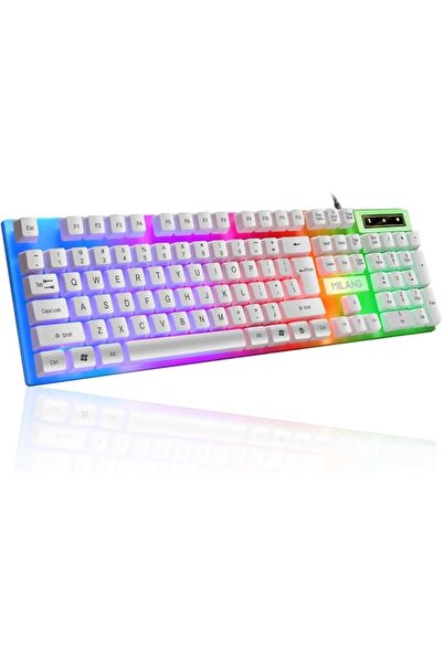 GENERAL كيبورد العاب ميكانيكي سلكي بمنفذ USB واضاءة خلفية LED بالوان قوس قزح ...