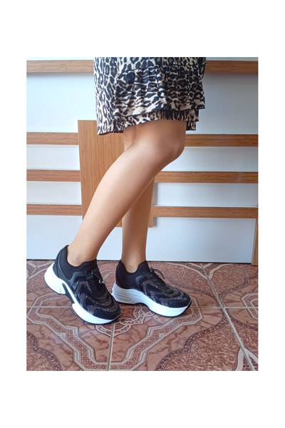 pınaxar Women's High Sole Comfortable Stylish Daily Sports Shoes Black Color