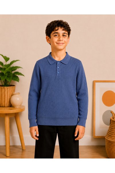 DECODASS Boys' Polo Collar Buttoned Ribbed Long Sleeve Knitwear Sweater Seaso...