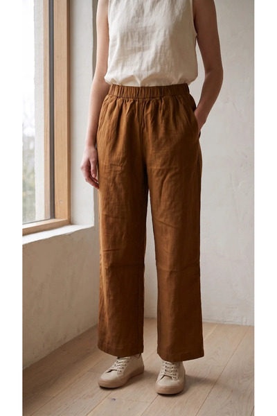 Keten Bol Paça Pantolon Kiremit