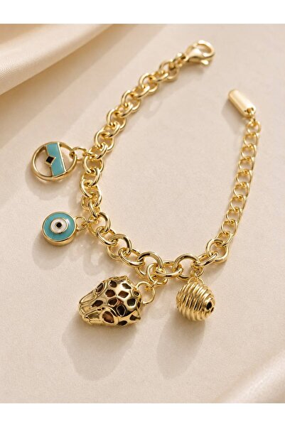 The Klōi Kadın 14K Altın Kaplama Charm Bileklik - Panter Figürlü Nazar Boncuk...