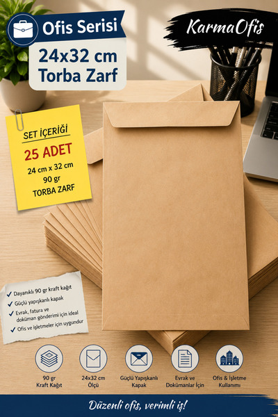 KarmaOfis 24X32 cm 90 Gr Kraft Bag Envelope 25 Pieces |   Office Set Options