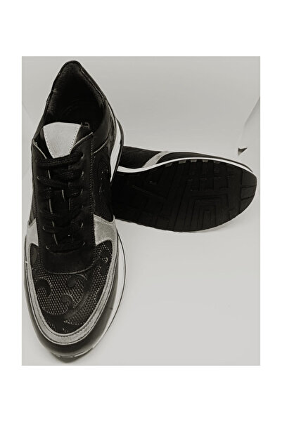 pınaxar Men's Sports Genuine Leather Shoes Black - White Color