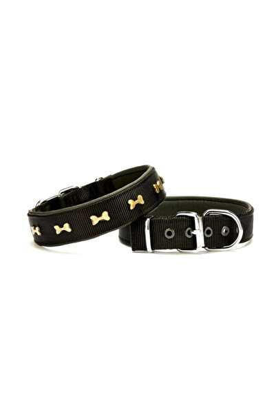 pınaxar Soft Metal Bone Patterned Dog Collar 3 cm X 65 cm Black