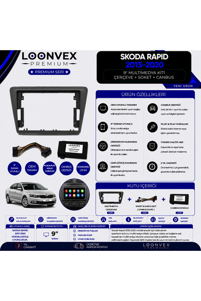LOONVEX Premium Skoda Rapid 2013-2020 9 Inch Multimedia Frame and Mounting Kit