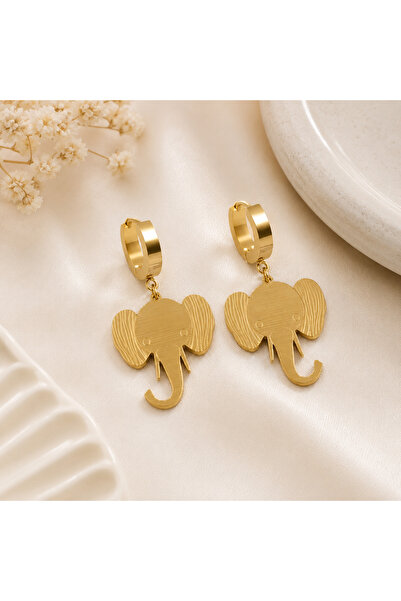 Archhazel Jewelery Gold Elephant Figured Dangle Steel Earrings