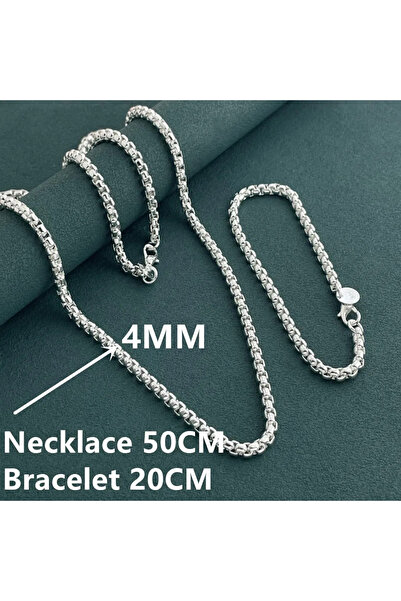 Choice3 50CM And 20CM 925 Sterling Silver 4mm Round Box Chain Venetian Bracel...