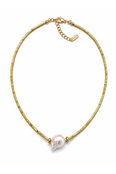 CHARMLUCKY Natural Baroque Pearl and Hematite Stone Necklace
