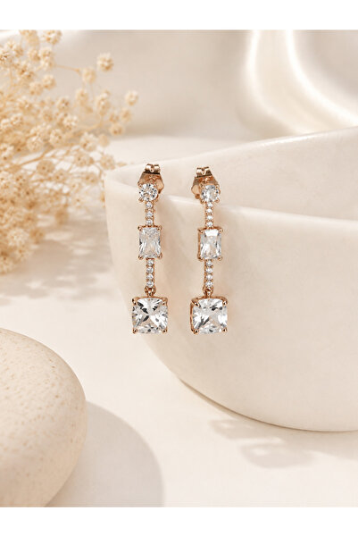 Archhazel Jewelery Rose Gold Stone Dangle Steel Earrings