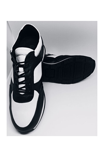 pınaxar Men's Sneakers Genuine Leather Black - White Color