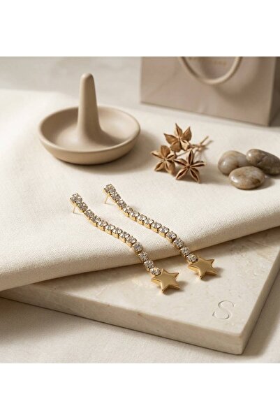 Archhazel Jewelery Gold Star Detailed Stone Dangle Earrings