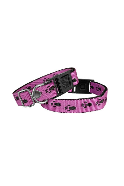 pınaxar Dog Collar Paw Print Woven 2 cm - Min: 30 cm - Max: 50 cm Dark Pink