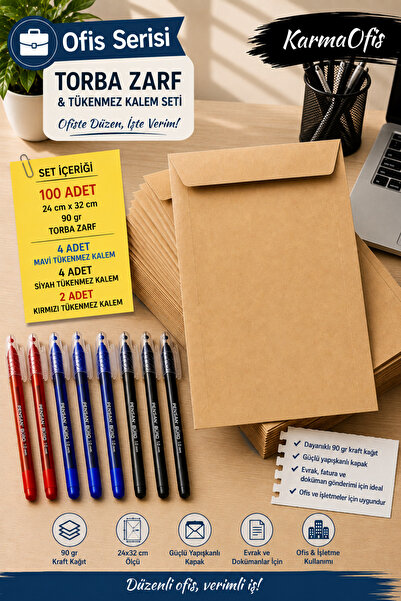 KarmaOfis 24X32 cm 90 Gr Kraft Bag Envelope 100 Pieces |   10 Ballpoint Pens ...
