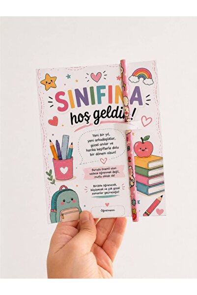 Pembe Yayınevi Okul Hoşgeldin Kartlı Kurşun Kalem - Okul Hediyesi - Sınıfına Hoşgeldin - Sınıf Hediyesi - Öğrenci Hediyesi