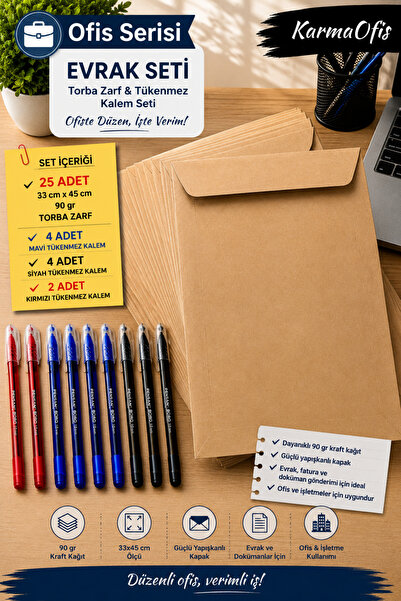 KarmaOfis 33X45 cm Bag Envelope 90 Gr Kraft – 25 Pieces |   10 Ballpoint Pens