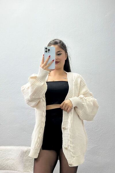 BELENDİR Women's Balloon Sleeve Cardigan Latte