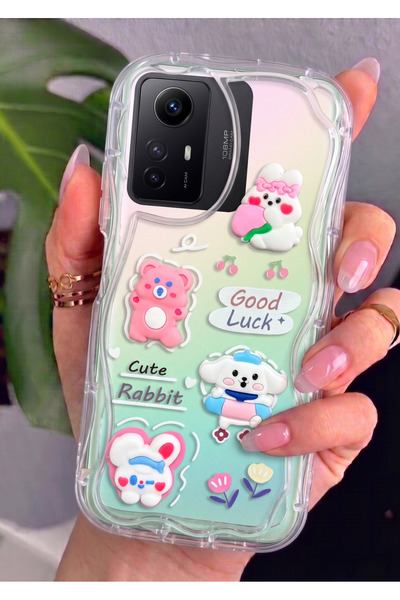 Rivor Xiaomi Redmi Note 12s 4G Uyumlu Kılıf 3D Sevimli Tavşan ve Ayıcık Figür...