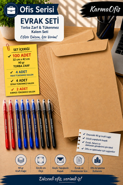 KarmaOfis 32X42 cm 90 Gr Kraft Bag Envelope 100 Pieces Optional |   10 Ballpo...