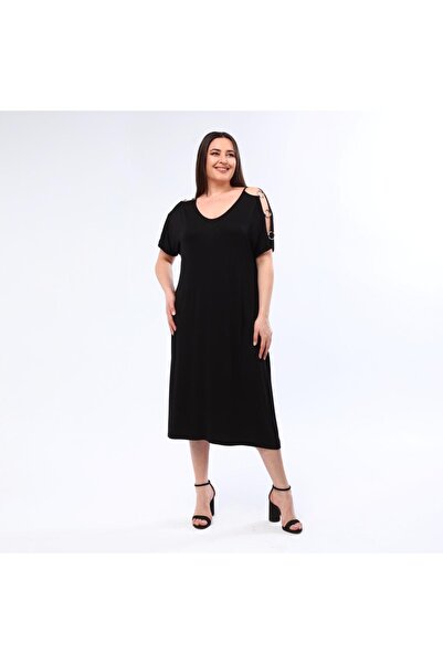 Esina Viscose Dress with Ring Detail on the Shoulder and Back