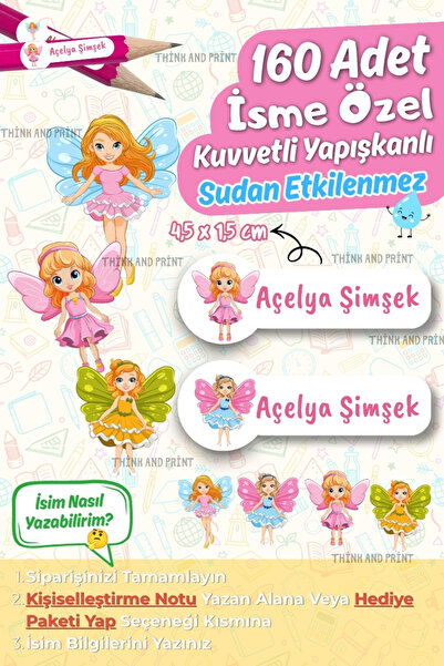 Think And Print 160 Adet Kişiye Özel Okul Etiketi İSİMLİ Etiket Defter Kitap ...