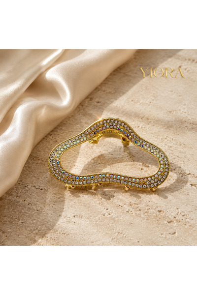 yiora Special Design Women's Gold Color 6 cm Luxury Full Crystal Stone Metal ...