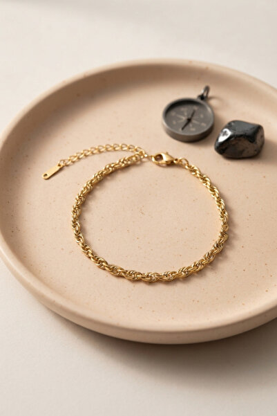 Lisinya 316L Steel Gold Color Twisted Chain Model Men's Bracelet -