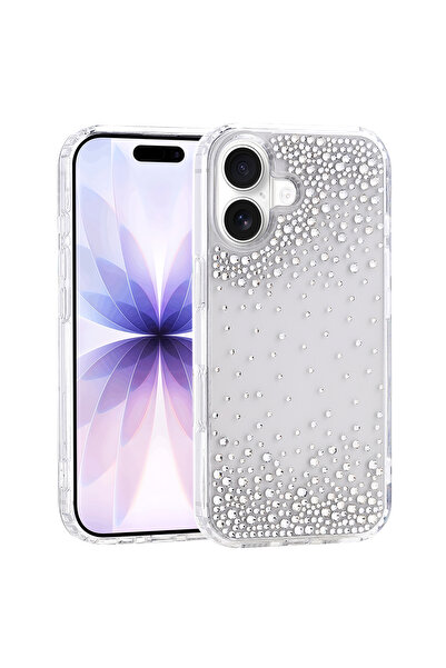 UnDePlus Apple iPhone 17 Kılıf Parlak Işıltılı Damla Taşlı Şeffaf Pera Siliko...