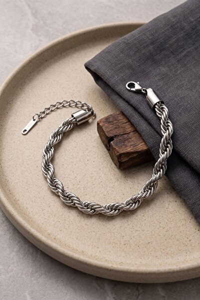 Lisinya 316L Steel Silver Color Thick Twisted Chain Model Men's Bracelet -