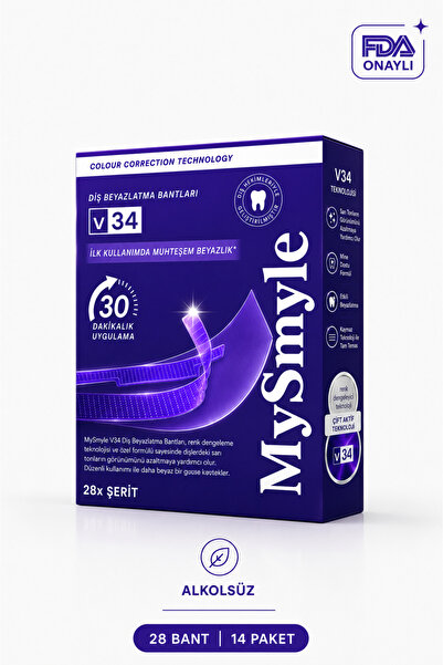 MySmyle V34 Mor Diş Beyazlatma Bandı - Sarılık Karşıtı Renk Düzeltici Diş Bey...