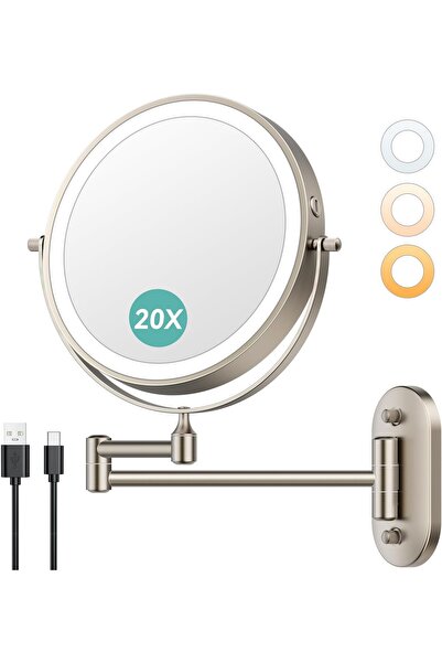 Auxmir 8'' Wall Mounted Lighted Makeup Mirror, 1X/20X, Nickel