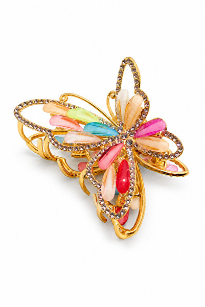 MakeWell Women's Butterfly Figured Bun Hairpin – Gold Color, White Detailed, ...