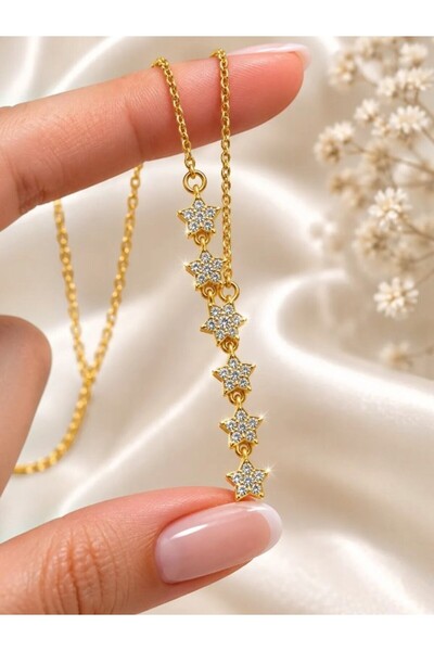 deryora Women's Gold Star Necklace Stainless Steel, Elegant Long Necklace wit...