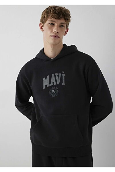 Mavi M0S10646 Logo Printed Hooded Men's Sweatshirt Black