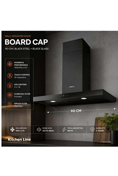 Kitchen Line توربو إير - شفاط حائطي 90 سم بتصميم عصري فاخر من الفولاذ المقاوم...