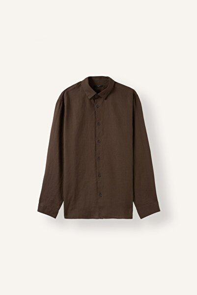 DeFacto 100% Linen Regular Fit Polo Collar Basic Long Sleeve Shirt C1825Ax26Sm