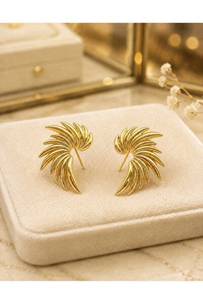 CASELN Women's Anka Gold Steel Spiral Modern Wing Earrings