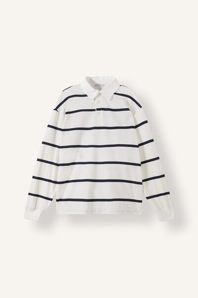 DeFacto 100% Cotton Relax Fit Striped Polo Collar Long Sleeve Sweatshirt H503...