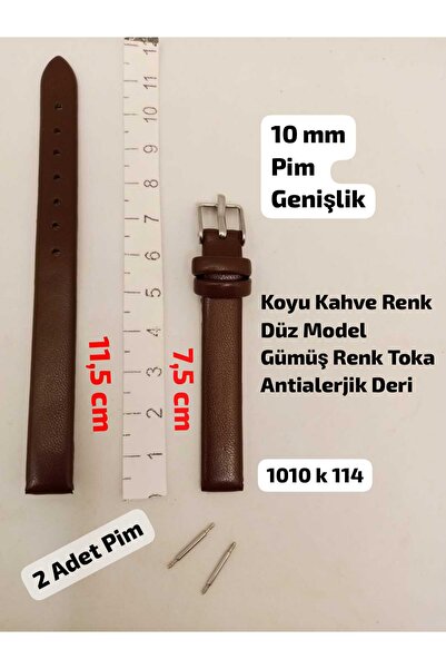 Brality 10 mm Uyumlu Kol Saati Kordonu , Koyu Kahve Renk DÜZ Model , GÜMÜŞ RE...