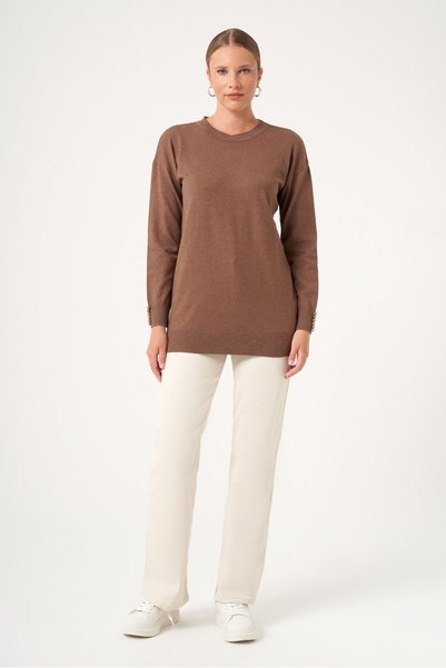 FTZ WOMEN Women's Cuff Detail Sweater Brown 25186
