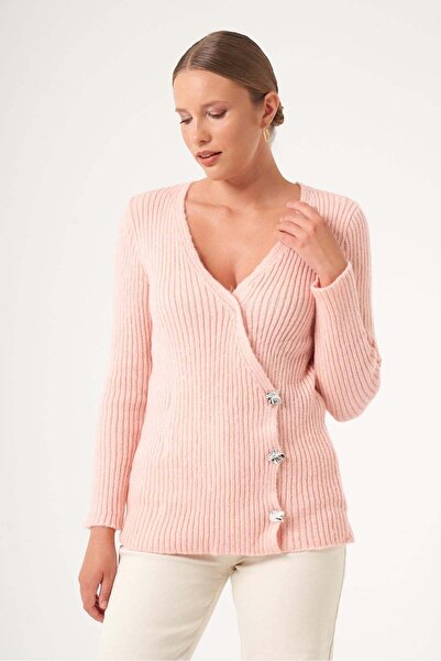FTZ WOMEN Women's Double Breasted Shawl Collar Sweater Powder 25258