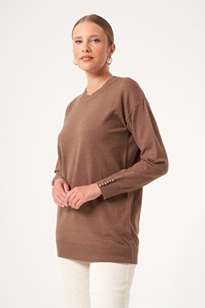 FTZ WOMEN Women's Cuff Detail Sweater Brown 25186
