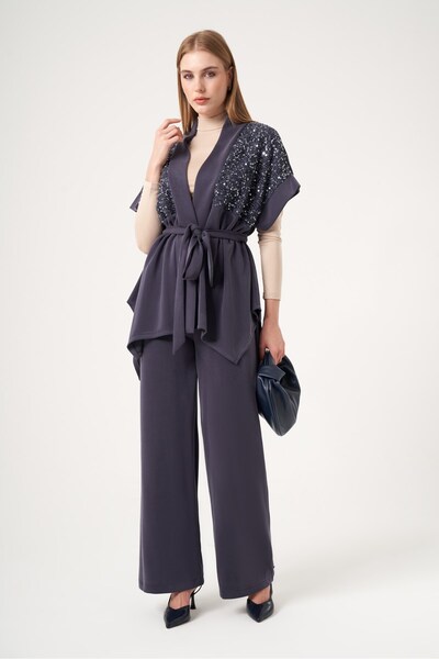 FTZ WOMEN Women's Modal Sequin Detailed Suit Navy Blue 31516