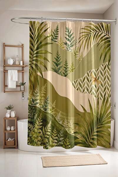 EVPANYA Bathroom Curtain, Green Branches in the Valley Patterned Shower Curta...