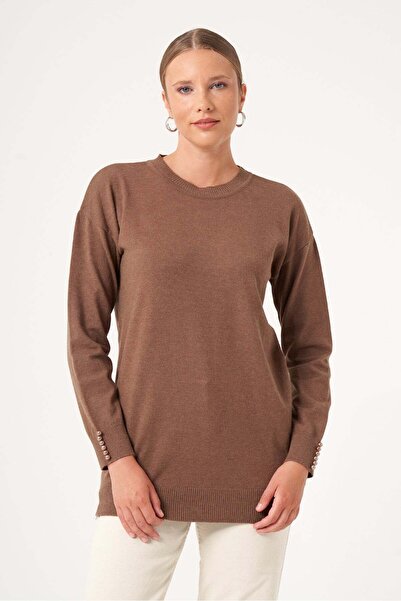 FTZ WOMEN Women's Cuff Detail Sweater Brown 25186