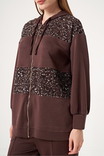 FTZ WOMEN Women's Sequin Detailed Modal Suit Brown 31519