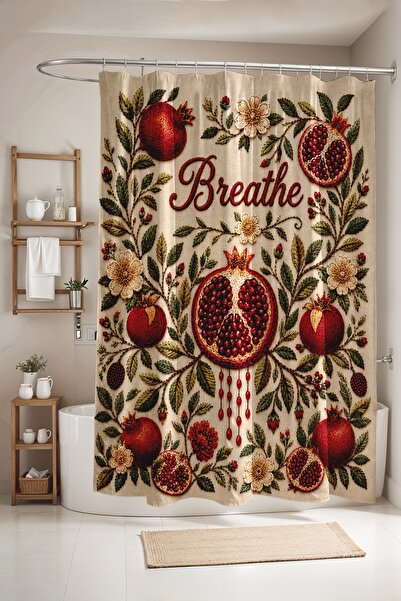 EVPANYA Bathroom Curtain, Pomegranate and Flower Patterned Shower Curtain, Ba...