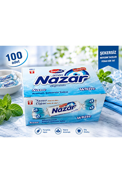 u.s.m ucuzsanalmarket NAZAR Sakız Karbonat Aromalı 100 Adet - Şekersiz WHITE